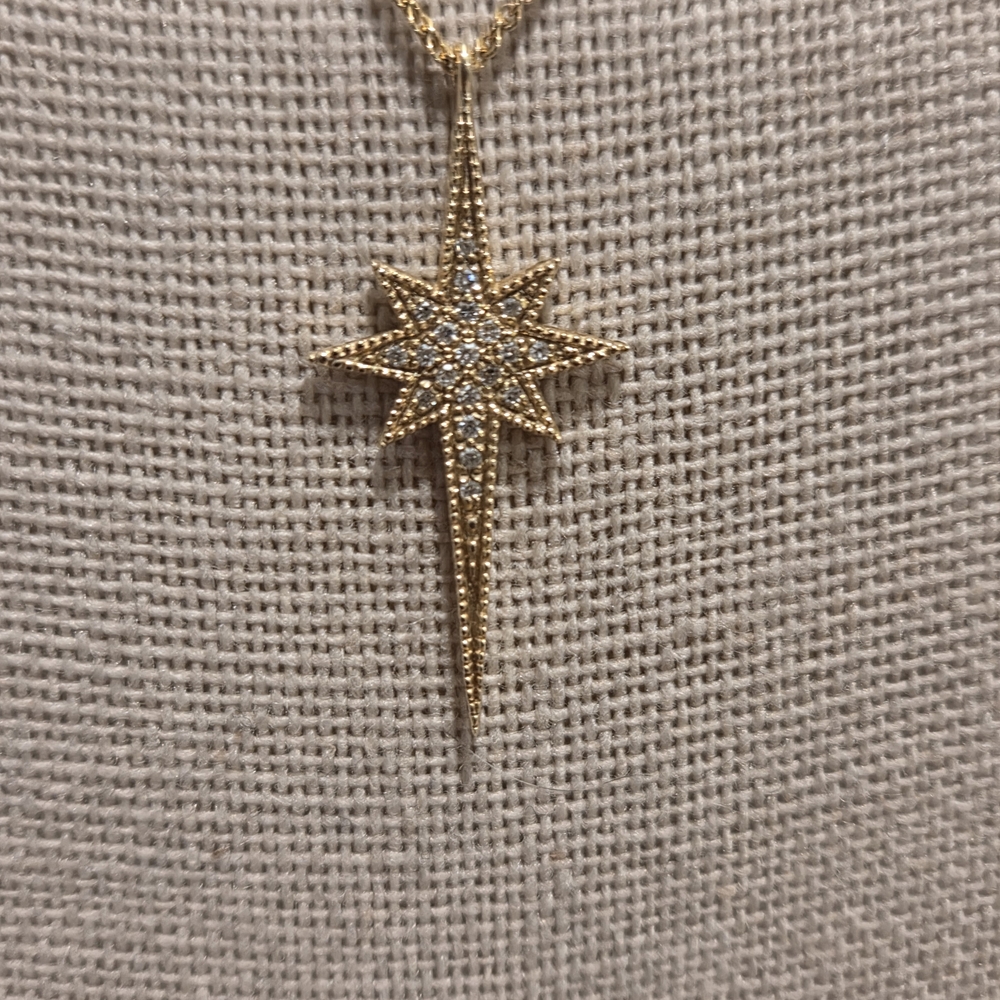 14k Gold And Diamond North Star Pendant Necklace - Picture 3 of 7